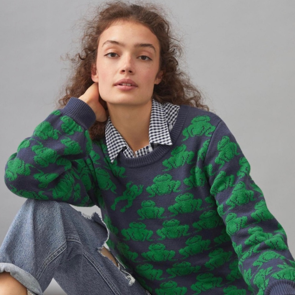 Anthropologie Field Flower Frog Sweater